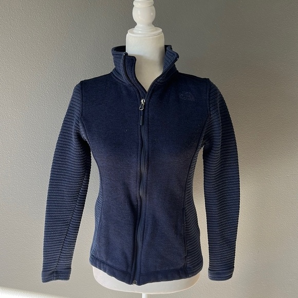 North Face Zip Up Knit Jacket Navy Blue - Picture 1 of 11